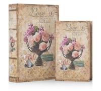 Moritz 2er Set Aufbewahrungsbox Deko Blumen Rosen in Vase Love Buch Safe Box Schatulle Buchhülle Geldversteck - 4260525959429