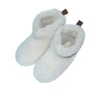 Moro-Design Hausschuhe Hüttenschuhe Lammfell Schafwolle Schaffell Wildleder Weiß Gr.35-48 (37)