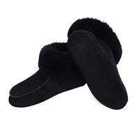 Moro-Design Lammfell Leder Hüttenschuhe Mokassin Hausschuhe Pantoffeln Fell Schwarz Gr.36-47 (46)