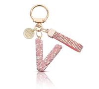 MORSUNBELA Schlüsselanhänger Buchstabe Glitzer Schlüsselanhänger mit Anfangsbuchstabe Keychain Strass für Frauen Damen Mädchen Rosa V