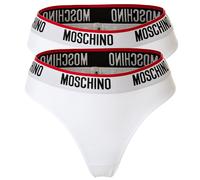 MOSCHINO Damen Brazilian Slips 2er Pack - Unterhose, Baumwollmischung, Logobund, uni Weiß S