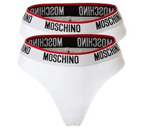 MOSCHINO Damen Brazilian Slips 2er Pack - Unterhose, Baumwollmischung, Logobund, uni Weiß XS