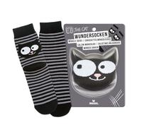 moses. Ed, the Cat Wundersocken - Versteckt im Katzenkopf, schwarz-grau gestreifte Socken in Gr. 36-42, waschbar bei 40°C, Geschenk für alle Katzenfans