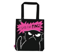 moses. Ed, the Cat Shopper I said I'm fine - Stofftasche aus Baumwolle mit Katzen-Motiv, schwarzer Einkaufsbeutel mit langen Henkeln, ca. 39 x 42 cm