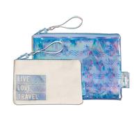 moses. Fernweh 2-er Taschen-Set Travel - transparent & Blickdicht, wasserabweisend, schillerndes Blau mit Holo-Effekt, praktische Reise-Organizer, PVC-freie Kosmetiktasche