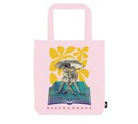 moses. libri_x Shopper Beach and Books, sommerliche Tragetasche in Rosé aus 100% Baumwolle, große Stofftasche mit Retro-Illustrationen, wiederverwendbare Einkaufstasche mit langen Henkeln