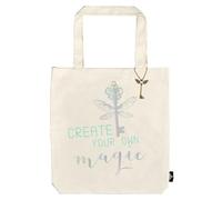 moses. Shopper Magic in Creme, Romantasy Tragetasche aus 100% Baumwolle, Große Büchertasche im New Adult Design, Geflügelter Schlüssel, mit passendem Metall-Anhänger