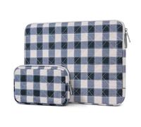 MOSISO 13-14-Zoll Laptoptasche, 13,3 Zoll Puffy Laptop Hülle Kompatibel mit MacBook Air 13 13,6/Pro 13/Pro 14, HP Dell ASUS Lenovo, Quadratische Gesteppte Tasche mit Kleine Etui, Blau&Sand Karomuster