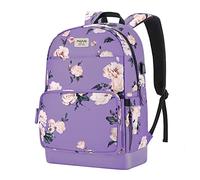 MOSISO 15,6-16 Zoll Laptop Rucksack für Frauen, Polyester Anti-Diebstahl Stilvolle Casual Daypack Tasche mit Gepäckriemen & USB Ladeanschluss,Camellia Reise Rucksack,Lila