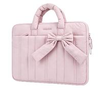 MOSISO 360 Laptoptasche 16 Zoll, 15-15,6 Zoll Puffy Laptop Hülle Tasche | Kompatibel mit MacBook Air 15/Pro 16, HP Acer Dell Lenovo ASUS, Rechteckige Gesteppt Laptophülle mit Schleife&Griff, Rosa