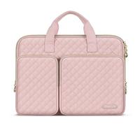 MOSISO 360 Schütz Laptoptasche 14 Zoll, 14 Zoll Laptop Hülle Kompatibel mit HP Lenovo Dell ASUS Acer, HP Stream, Dell Latitude, Quadratisch Gesteppt Laptophülle mit 2 Taschen&Griff&Gürtel, Kreide Rosa