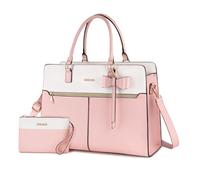 MOSISO Laptop Tasche für Damen, 15,6 Zoll Wasserdicht PU-Leder Arbeitstasche mit Clutch Tasche&Schleife, Große Handtasche Computer Umhängetaschen Aktentasche für Business Lehrer Büro, Rosa
