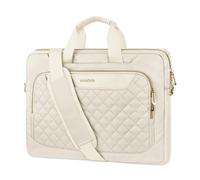 MOSISO Laptoptasche, 15,6 Zoll Laptop Umhängetasche mit Stepptasche | Kompatibel mit MacBook Pro 16/Air 15, HP Dell Acer Notebook, Laptop Schultertasche Messenger Bag, Beige