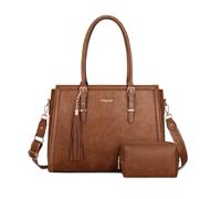 MOSISO Laptoptasche für Damen, 15,6 Zoll Vintage PU Leder Umhängetasche mit Laptopfach Kompatibel mit MacBook Pro 16 Zoll, Geräumige Hand Aktentasche für Arbeit mit Clutch Geldbörse & Quaste, Braun