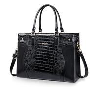MOSISO Laptoptasche für Damen, 15,6 Zoll Wasserdichte Krokodilmuster PU-Leder Schultertasche, Handtasche mit Clutch Geldbörse, Geräumige Lehrer Arbeit Aktentasche Handtasche für Geschäft Büro, Schwarz