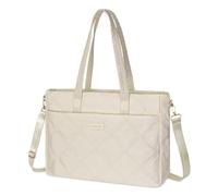MOSISO Laptoptasche für Frauen, 15-15,6 Zoll Rhombus Gesteppt Tote Tasche mit Horizontaler Tasche & Trolley Gürtel, Große Kapazität Laptop Arbeitstasche Geldbörse für Travel Work Büro, Beige