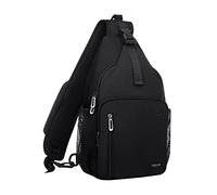 MOSISO Sling Rucksack Tasche, Mehrzweck Umhängetasche Reise Wander Tagesrucksack Brusttasche mit Quadratischer Fronttasche & USB Ladeanschluss, Schwarz