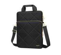 MOSISO Vertikale Laptoptasche 13,3 Zoll, 13-14 Zoll Laptop Schultertasche Kompatibel mit MacBook, HP Dell Lenovo Asus Notebook, Rhombus Quilted Umhängetasche mit Fronttasche&Griff&Gürtel, Schwarz