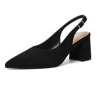 Mostrin Block-Slingback-Absatzschuhe für Damen, spitz, geschlossener Zehenbereich, klobige Absätze, Büro, Arbeitsschuhe, Damen-Pumps für Business, Freizeit, Schwarzes Wildleder, 38 EU