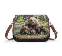 Mother Bear And Her Cubs Leder-Crossbody-Tasche für Damen, mittelgroß, trendig, Crossbody-Tasche mit verstellbarem Riemen, multifunktionale Schultertasche, Handtasche, Reißverschlusstasche, große