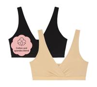 Motherhood Maternity Damen Soft Cotton Spandex Wrap Front Maternity & Nursing Sleep Bralette Bra S-3x BH (2er Pack)