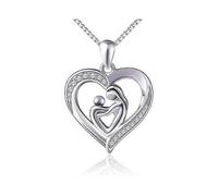 Mother's Day Gift Mom Holds Child Sterling Silver Moms Love Heart CZ Pendant Necklace for Women Mom Grandma