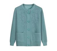 Mother's Knitted Sweaters Cardigan - Gestickte Blumen Oma Plus Velvet Sweater Coat Warme Strickjacke Mittleren Alters Für Herbst-Winter-Frauen Dickes Oberteil,Grün,X,Large