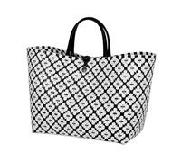 Motif Bag Shopper Black with White Pattern Size L with Short PU Handles