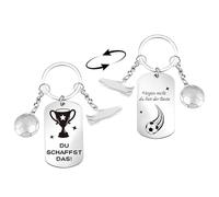 Motivations Schlüsselanhänger Fußball mit Gravur „Du schaffst das“, Militär-Dog-Tag Design aus Aluminiumlegierung, Inspirierendes Geschenk für Fans & Spieler - Silber
