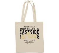 Motor Racer Roisin Hell On The East Side Tragetasche, hergestellt in Nashville, natürliche Baumwolle, Weiß