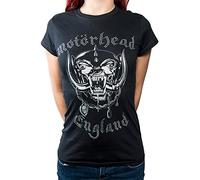 Motorhead Damen England with Rhinestone Application T-Shirt, Schwarz (Black Black), 38(Hersteller Größe: Large)