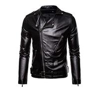 Motorradjacken Herren Rot Lederjacke Herren Biker Style Hero Klassische Bikerjacke Übergangsjacke Vintage Kunstlederjacke mit Gürtel Rockerjacke Revers Rocker Punk Moto Jacke, Schwarz , S