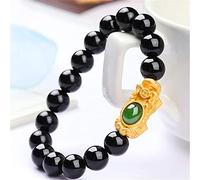 moueqkee Feng Shui Schwarz Obsidian Reichtum Armband Pixiu eingelegt Amulett Armband Wohlstand Perlen Glücksbringer Liebe Armreif Geschenk für Frauen/Männer,12mm