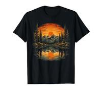Mountain Sunset Forest Landscape Reflection River Art Preisgünstiges Grafik-T-Shirt, Herren, Schwarz, S