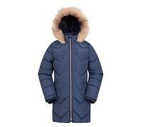 Mountain Warehouse Galaxy gefütterte, gepolsterte Fleece-Kinderjacke - wasserdichte Winter Steppjacke für Mädchen & Jungen, Kapuze aus Kunstfell, Longline Marine Kinder 140 EU (9-10 Jahre)
