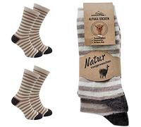 MOUNTREX Alpaka Socken, Wollsocken für Damen, Herren - Kuschelsocken - 2 Paar, Ecru/Beige/Braun (mit Ringel - Dünn), 43-46