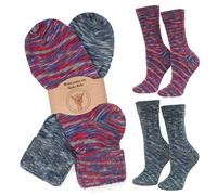 MOUNTREX Alpaka Socken, Wollsocken für Damen, Herren - Wintersocken, Kuschelsocken - 2 Paar, Lila/Blau (mit Umschlag - Dünn), 39-42