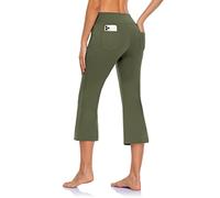 MOVE BEYOND Damen Yogahose 3/4 Sommerhose Caprihose Leicht Sporthose Butterweiche Jogginghose mit Taschen, Grün, XXL