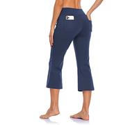 MOVE BEYOND Damen Yogahose 3/4 Sommerhose Caprihose Leicht Sporthose Butterweiche Jogginghose mit Taschen, Blau, XXL