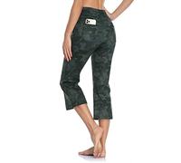 MOVE BEYOND Damen Yogahose 3/4 Sommerhose Caprihose Leicht Sporthose Butterweiche Jogginghose mit Taschen, Tarnung, XL
