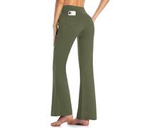 MOVE BEYOND Damen Yogahose Sporthose Bootcut Butterweiche Jogginghose Schlaghose Hohe Taille mit Taschen, Grün, XL