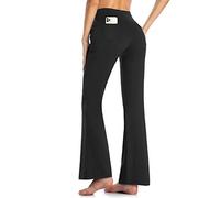 MOVE BEYOND Damen Yogahose Sporthose Bootcut Butterweiche Jogginghose Schlaghose Leggings mit Taschen, Schwarz, XL