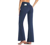 MOVE BEYOND Damen Yogahose Sporthose Bootcut Butterweiche Jogginghose Schlaghose Leggings mit Taschen, Blau, M