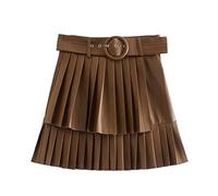 Mowaaey Damenmode mit Gürtel, Kunstleder, Plissee-Minirock, Vintage-Stil, hohe Taille, seitlicher Reißverschluss, weibliche Röcke, Siehe Abbildung2, 44