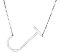 MOWOM Personalisierte große Anfangsbuchstabe Anhänger Halskette Benutzerdefinierte Gravur Name Datum für Frauen Mädchen Big Sideways Alphabet Bester Freund Brautjungfer Geschenk (Silber Buchstabe J)