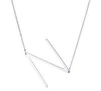 MOWOM Personalisierte große Anfangsbuchstabe Anhänger Halskette Benutzerdefinierte Gravur Name Datum für Frauen Mädchen Big Sideways Alphabet Bester Freund Brautjungfer Geschenk (Silber Buchstabe N)