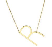 MOWOM Personalisierte große Anfangsbuchstabe Anhänger Halskette Benutzerdefinierte Gravur Name Datum für Frauen Mädchen Big Sideways Alphabet Bester Freund Brautjungfer Geschenk (Gold Buchstabe R)