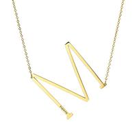 MOWOM Personalisierte große Anfangsbuchstabe Anhänger Halskette Benutzerdefinierte Gravur Name Datum für Frauen Mädchen Big Sideways Alphabet Bester Freund Brautjungfer Geschenk (Gold Buchstabe M)