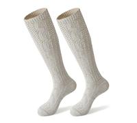 Moyel Oktoberfest Socken Herren lange 43-46 Trachtensocken Herren Beige Klassik Zopfmuster Design Bayrische Tracht Stricksocken Männer Lederhose Socken Trachtenstrümpfe Oktoberfest Accessoires Outfit