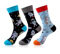 MPXEAVG 3 Paar happy socks herren, Lustige Socken Unisex, Größen 39-45, Fußballsocken, Neuheit Witzige Coole mit Fußball Motiv (Astronaut)